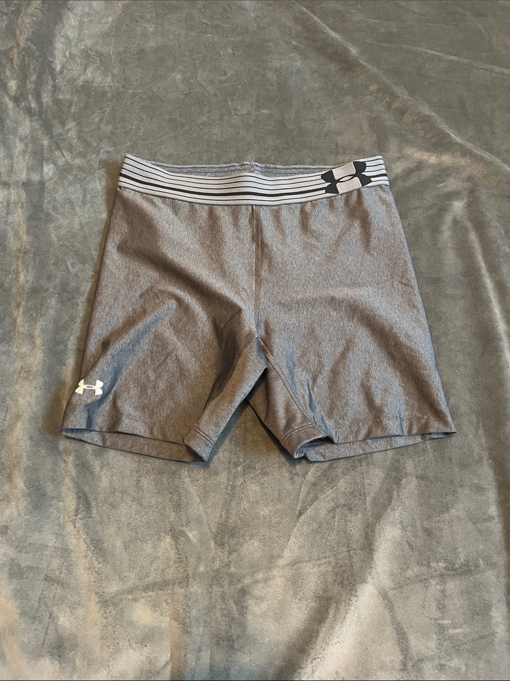 Under Armour Grey Athletic Compression Shorts with Striped Waistband